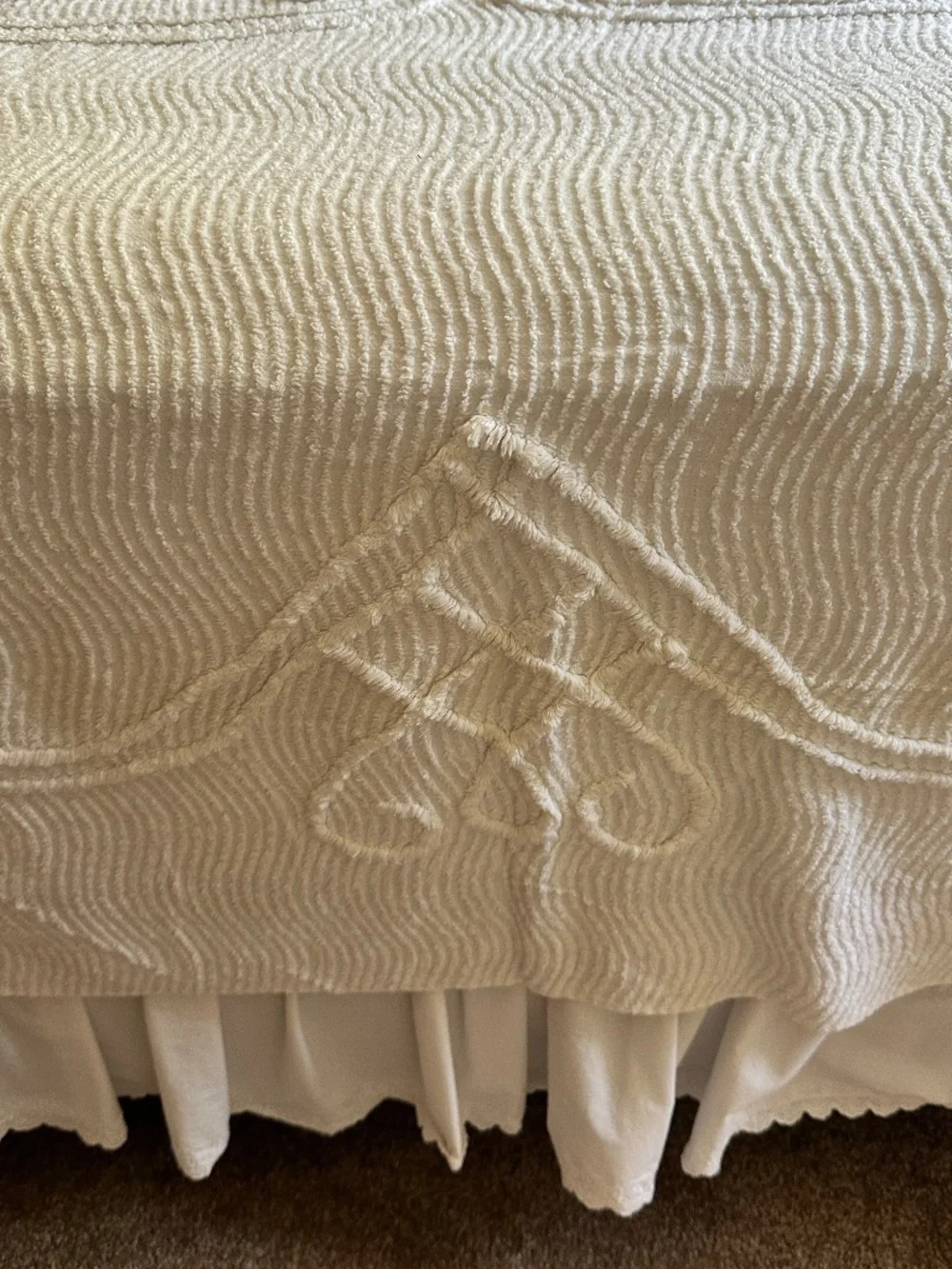 Vintage Chenille Bedspead White 74